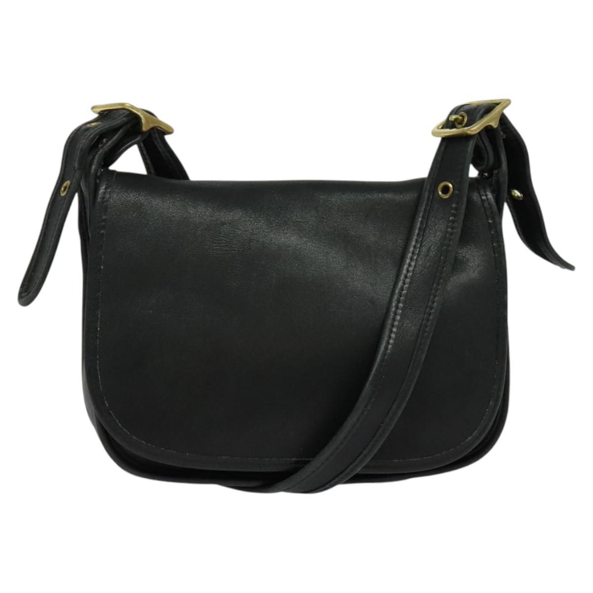 Coach Shoulder Bag Leather Black Gold Auth Am8476